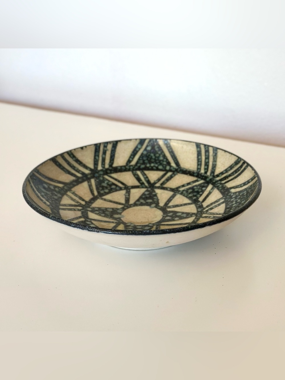 Vintage Studio Art Pottery Shallow Bowl Geometric Signed